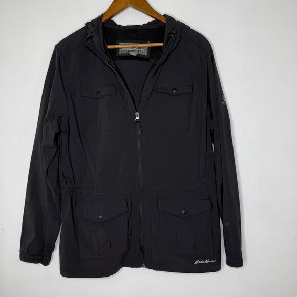 Eddie Bauer Jacket Womens XL Black Travex Hooded Full Zip Travel Lightweight - Picture 1 of 8